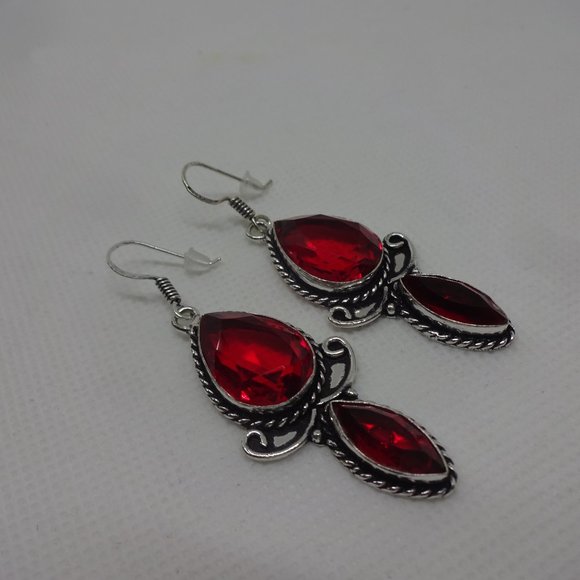 Gorgeous "RUBY" Handmade Sterling Dangle Earrings #240A - Picture 2 of 3